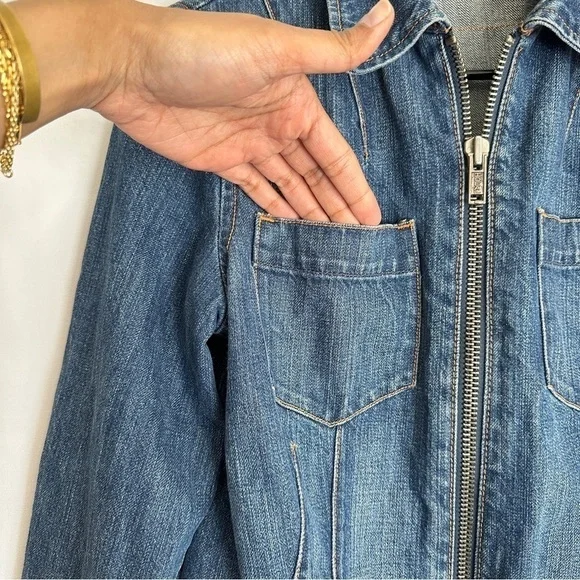 Tommy Hilfiger Women's Nautical Print Long Sleeve Full Zipper Denim Jacket sz SP - Picture 14 of 15